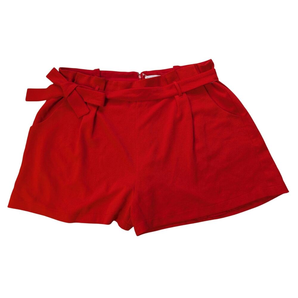 Leith Red High-Waist Tie-Belt Shorts